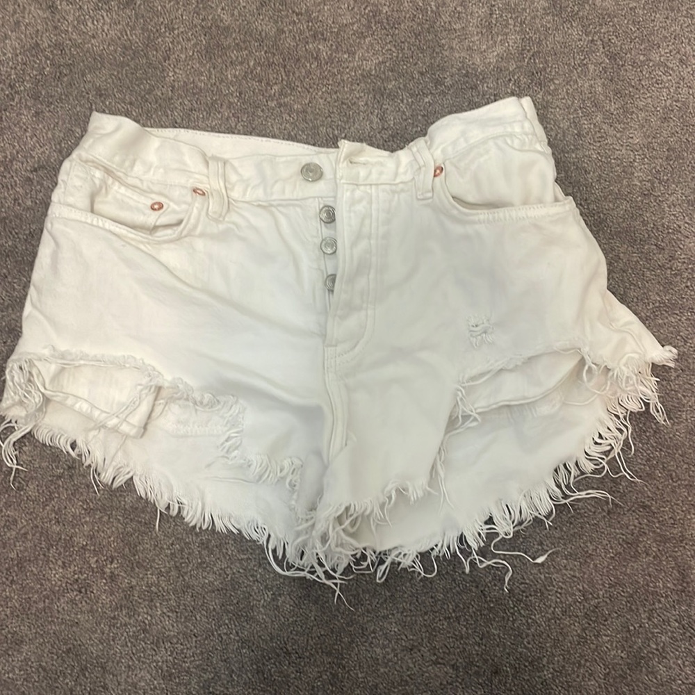 Free People White Distressed Denim Shorts